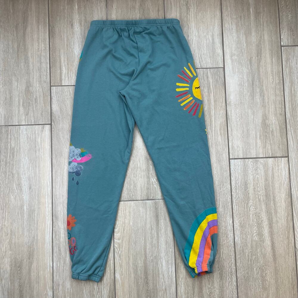 Natural Life Quinn Sweatpants S Teal Boho Sun Rainbow Vintage Floral Jogger - Picture 10 of 12
